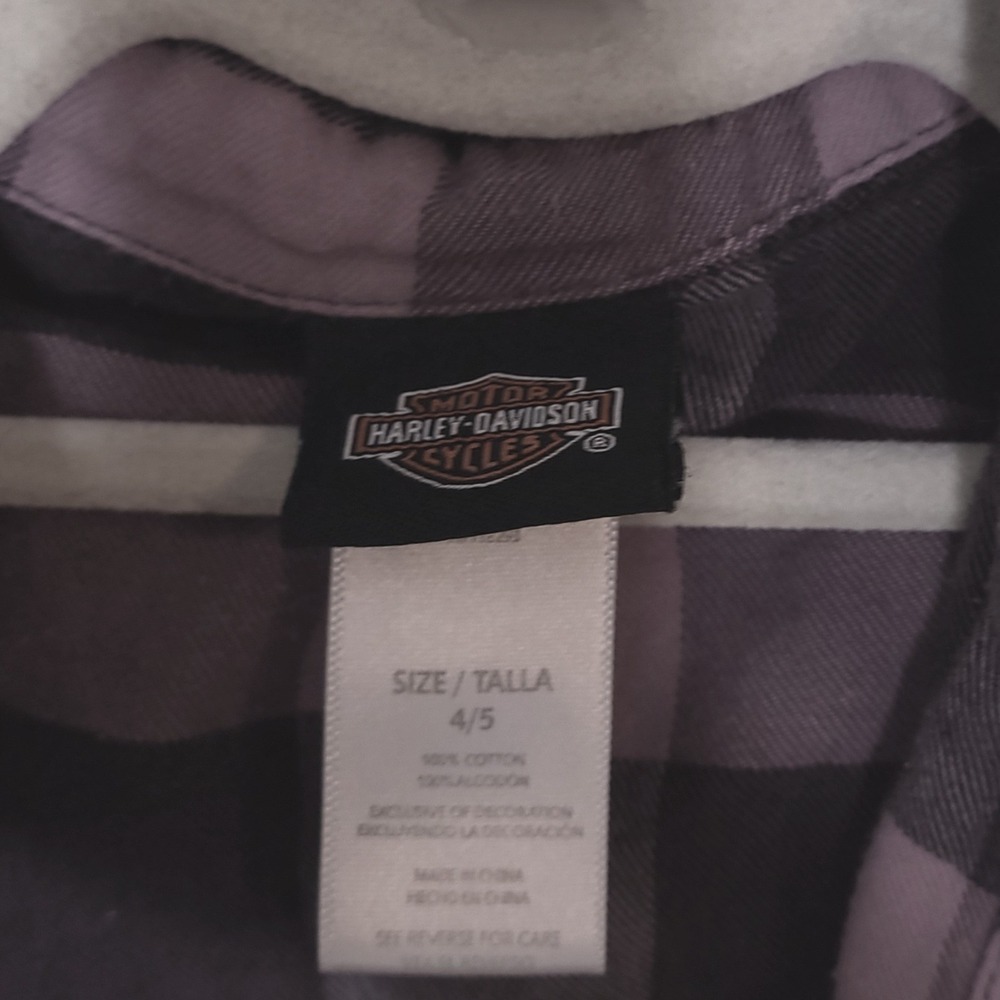Harley-Davidson Kids Purple Black Buffalo Plaid Flannel Button Down Shirt 4/5 - Picture 3 of 5